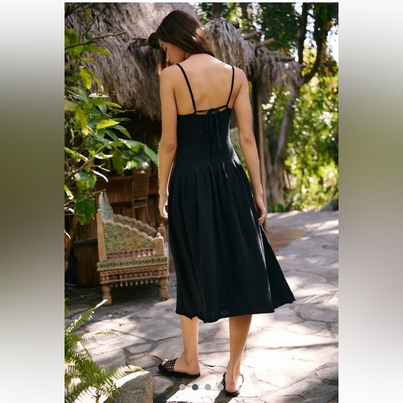 Free People Beach Tula Sweater Dress Size Large Black Midi Length V Neckline - Picture 2 of 14
